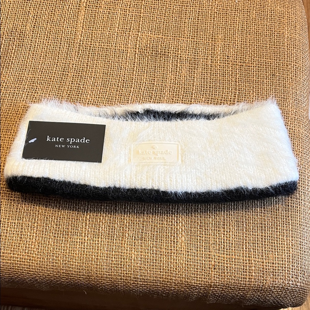 kate spade white and black fuzzy knit headband